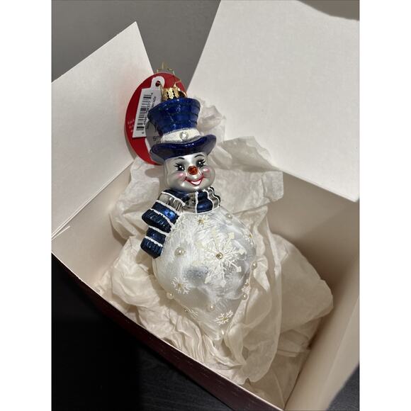Christopher Radko Snowflake Cascade Snowman Christmas Ornament 6.5" With Box - Picture 1 of 13